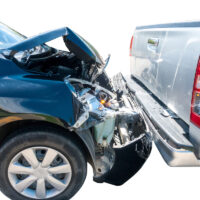 Two car involving crash accident on a white background