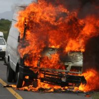 A van in flames A van in flames