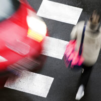 crosswalk of street city with people in dangerous situation Pedestrian accident waiting to happen