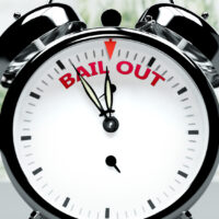 Bail out soon, almost there, in short time – a clock symbolizes a reminder that Bail out is near, will happen and finish quickly in a little while, 3d illustration