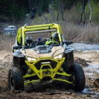 ATV and UTV offroad vehicle racing in hard track with mud splash. Extreme, adrenalin. 4x4.