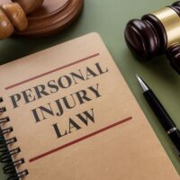 Notebook on Personal Injury Law with gavel and pen. Legal concept.