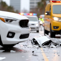 car accident between a white car and a red car