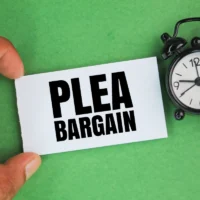 an-alarm-clock-and-a-hand-holding-a-white-paper-with-the-words-plea-bargain