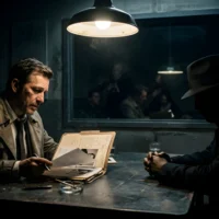police-detective-interviewing-a-suspect-under-a-bright-lamp-in-a-dark-interrogation-room-for-a-criminal-investigation-with-detective